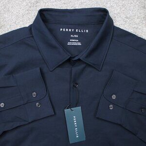 Perry Ellis Shirt NWT Mens XL Dark Sapphire Total Stretch Long Sleeve Button
